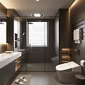 Modern Bathroom Interior Design With Glass Shower Toilet Marble Vanity And Recessed Lighting