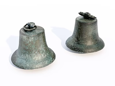 Two Piece Vintage Bronze Bell Ornament Set For Decorative 3d model