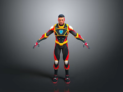 Colorful Sci Fi Character Creature Featuring Black Red Yellow Armor And Blue Chest Symbol 3d model