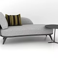 Modern Gray Chaise Lounge With Striped Pillow And Round Side Table Design 3d model