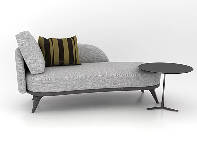 Modern Gray Chaise Lounge With Striped Pillow And Round Side Table Design 3d model