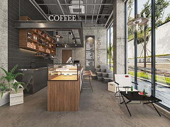 Industrial LOFT Cafe Coffee Shop Milk Tea Shop Dessert Shop Bar Counter Cashier Console Leisure Table and Chair Kitchen Equipment 3d model