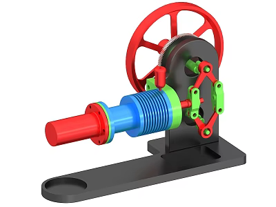 Industrial Equipment with Red Wheel Blue Shaft Green Connector and Black Base 3d model