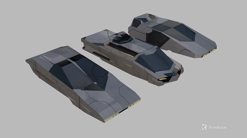 Three Gray Futuristic Concept Cars With Geometric Design And Sleek Exterior 3d model 
