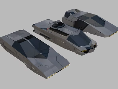 Three Gray Futuristic Concept Cars With Geometric Design And Sleek Exterior 3d model