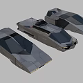 Three Gray Futuristic Concept Cars With Geometric Design And Sleek Exterior