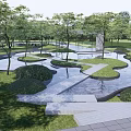 Scenic Park Landscape With Ponds Trees Stone Walkways And Green Lawns