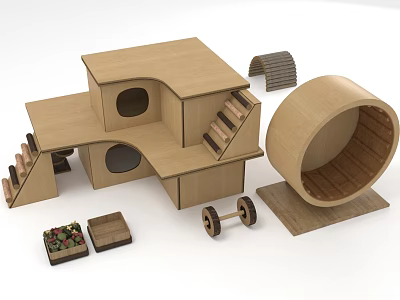 Wooden Pet Toys Multi Level Design With Stairs Tunnel Platforms And Scratching Posts For Cats 3d model