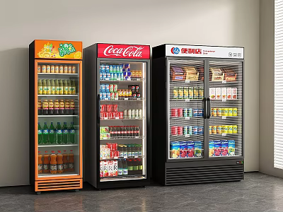 Display Refrigerators and Freezers Featuring Coca-Cola Haier Drinks Snacks and Frozen Foods 3d model