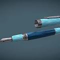 Fountain Pen with Blue and Light Blue Striped Design Metal Cap and Silver Nib