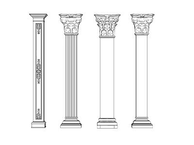 Classic Roman Columns With Various Architectural Designs In Line Drawings 3d model