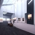 Modern Art Gallery Interior With Hanging Artworks Glass Skylight Visitors And Spacious Design