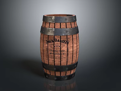 Vintage Wooden Barrel With Metal Hoops McDANIEL'S Brand Label And Year Marking 3d model