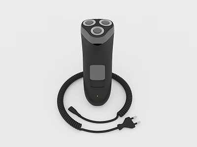 Black Three Head Electric Shaver With Charging Cable And Modern Design 3d model