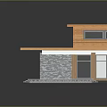 Modern Architectural Model With Orange Roof Wooden Structure Stone Walls Glass Windows And Platform