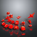 Red Military Weapon Models With Fighter Jets Helicopters And Armored Vehicles On Black Reflective Surface