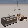 Modern Island TAISCO Dining Table and Chair Chandelier 3d model