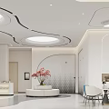 Modern Hotel Lobby Interior With Circular Lights And Seating