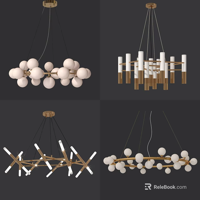 Modern Chandelier Designs Showcasing Spherical And Geometric Shapes With Gold Metal Frames 3d model 
