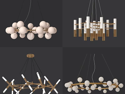 Modern Chandelier Designs Showcasing Spherical And Geometric Shapes With Gold Metal Frames 3d model