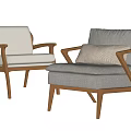 Comfortable Light Gray Armchairs with Wooden Frame and Soft Cushions 3d model