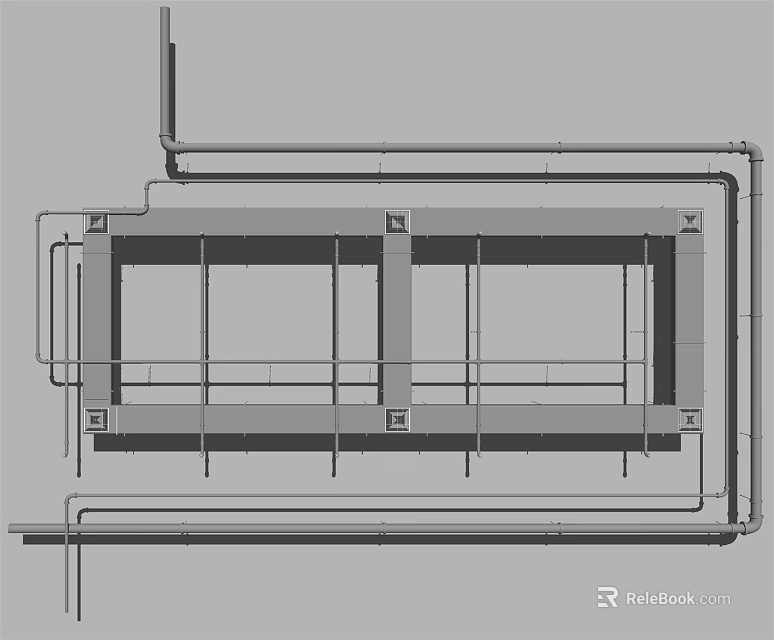 Industrial Piping System Structural Layout Featuring Metal Frames And Connection Components 3d model 