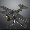 Aerospace Spacecraft Model Featuring Blue Body Golden Propeller Twin Wing And Detailed Components