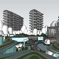 Modern High Rise Residential Complex With Open Green Spaces And Water Features