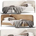 Modern Beige Children's Bed With Upholstered Headboard Soft Blanket and Pillows Minimalist Style