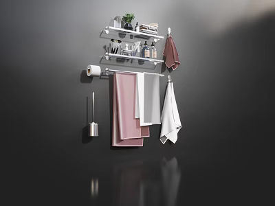 Practical Bathroom Accessories Set With Shelf Towels Toilet Paper Holder And Brush 3d model