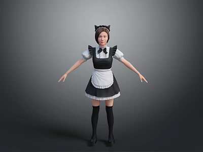 Cute Maid Outfit With Apron Headband And Black White Dress For Daily Use 3d model