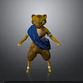 3D Yellow Animal Character With Blue Cape White Wristbands And Anklets Standing Pose
