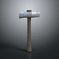 Durable Axe Tool With Metal Head And Wooden Handle In Gray Background