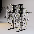 Multi Level Black Metal Bicycle Parking Rack With White Wheel Bicycles