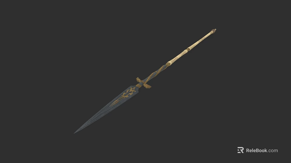 Ancient Decorative Sword with Intricate Golden Patterns on Blade and Hilt for Fantasy Collection 3d model 