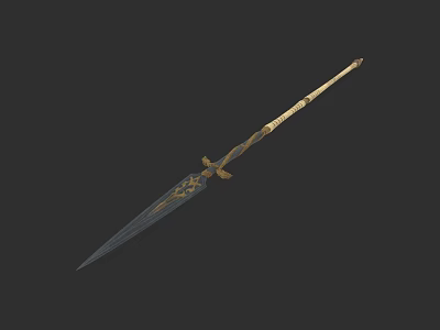 Ancient Decorative Sword with Intricate Golden Patterns on Blade and Hilt for Fantasy Collection 3d model