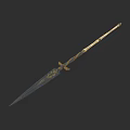 Ancient Decorative Sword with Intricate Golden Patterns on Blade and Hilt for Fantasy Collection