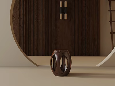 Minimalist Dark Brown Wooden Side Table With Cutout Design And Circular Frame 3d model