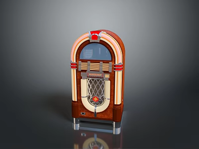 Vintage Jukebox With Classic Wooden Cabinet And Decorative Red Accents 3d model