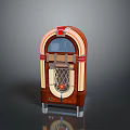 Vintage Jukebox With Classic Wooden Cabinet And Decorative Red Accents