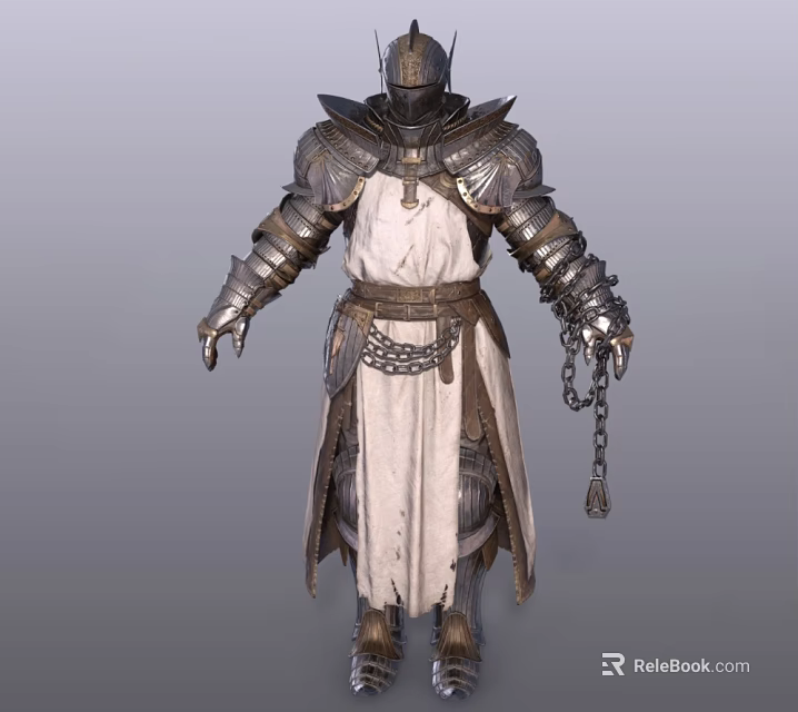 Game Movie Character Wearing Medieval Metal Armor With Long Robe And Chains Detailed Design 3d model 