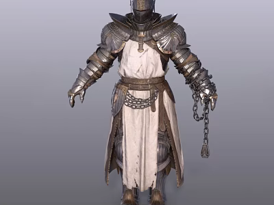 Game Movie Character Wearing Medieval Metal Armor With Long Robe And Chains Detailed Design 3d model