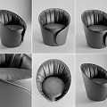 Modern Black Leather Chair Curved Design Multiple Angles View Upholstered Seat And Backrest
