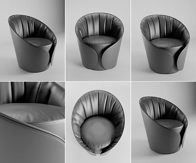 Modern Black Leather Chair Curved Design Multiple Angles View Upholstered Seat And Backrest 3d model