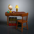 Wooden Writing Desk With Globe Lamp Books And Chair Nearby Boxes