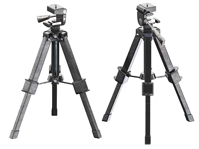 Black Metal Tripods With Adjustable Legs And Head Mounts For Cameras 3d model