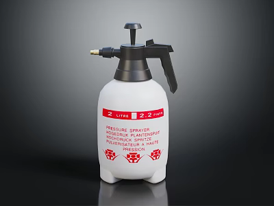 Household White Pressure Spray Bottle For Cleaning With Black Nozzle Red Label 3d model