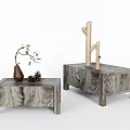 New Chinese Style Bedside Table Side Cabinet Side Table Log Bedside Table Ornaments Vase 3d model