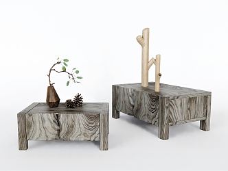 New Chinese Style Bedside Table Side Cabinet Side Table Log Bedside Table Ornaments Vase 3d model