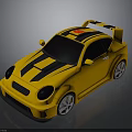 Yellow Sports Car With Black Stripes Rear Spoiler And Silver Wheels